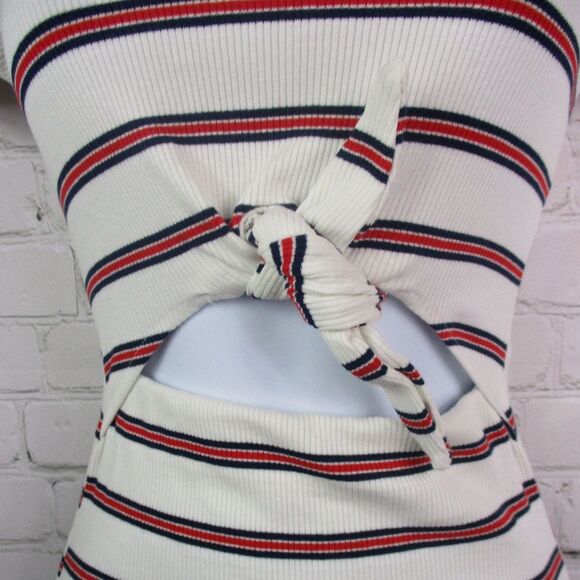 NWT Bershka Size XS Striped Graphic Patch Cutout Dress - Picture 3 of 5